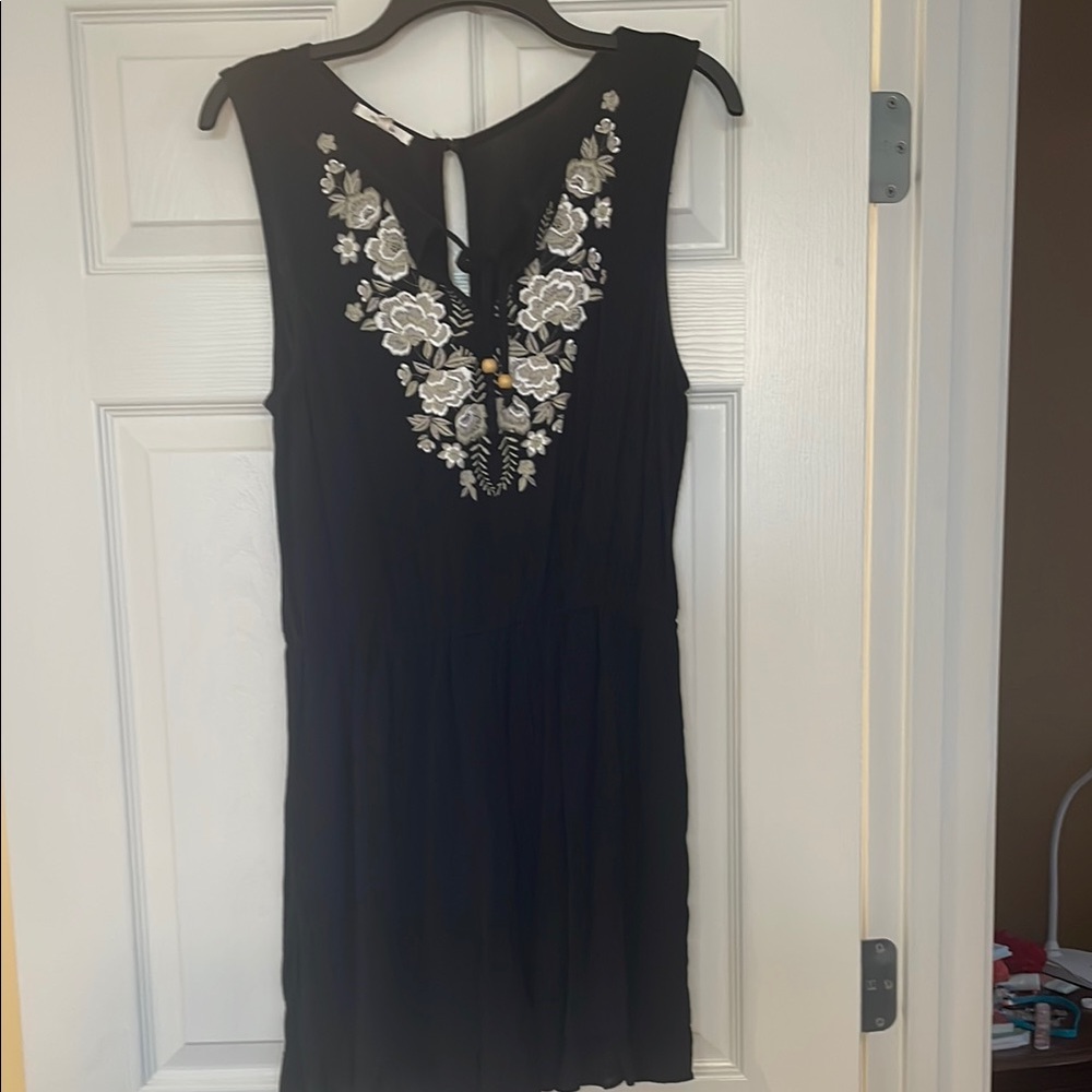 Maurices Black Jumpsuit with White Floral Embroidery